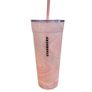 NEW Starbucks Marble Swirl Pink Glass Cold Cup Tumbler Rare valentine day pretty
